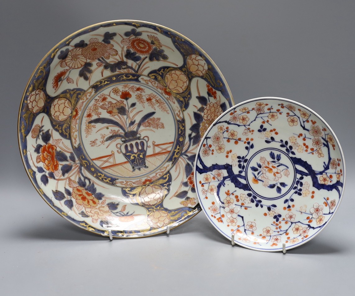 An 18th century Japanese Arita dish, 32cm, and another similar.